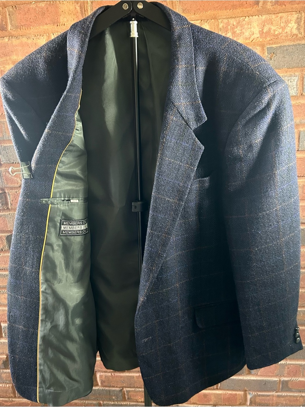 Members Only Vintage Navy Windowpane Wool Sport Coat Blazer
